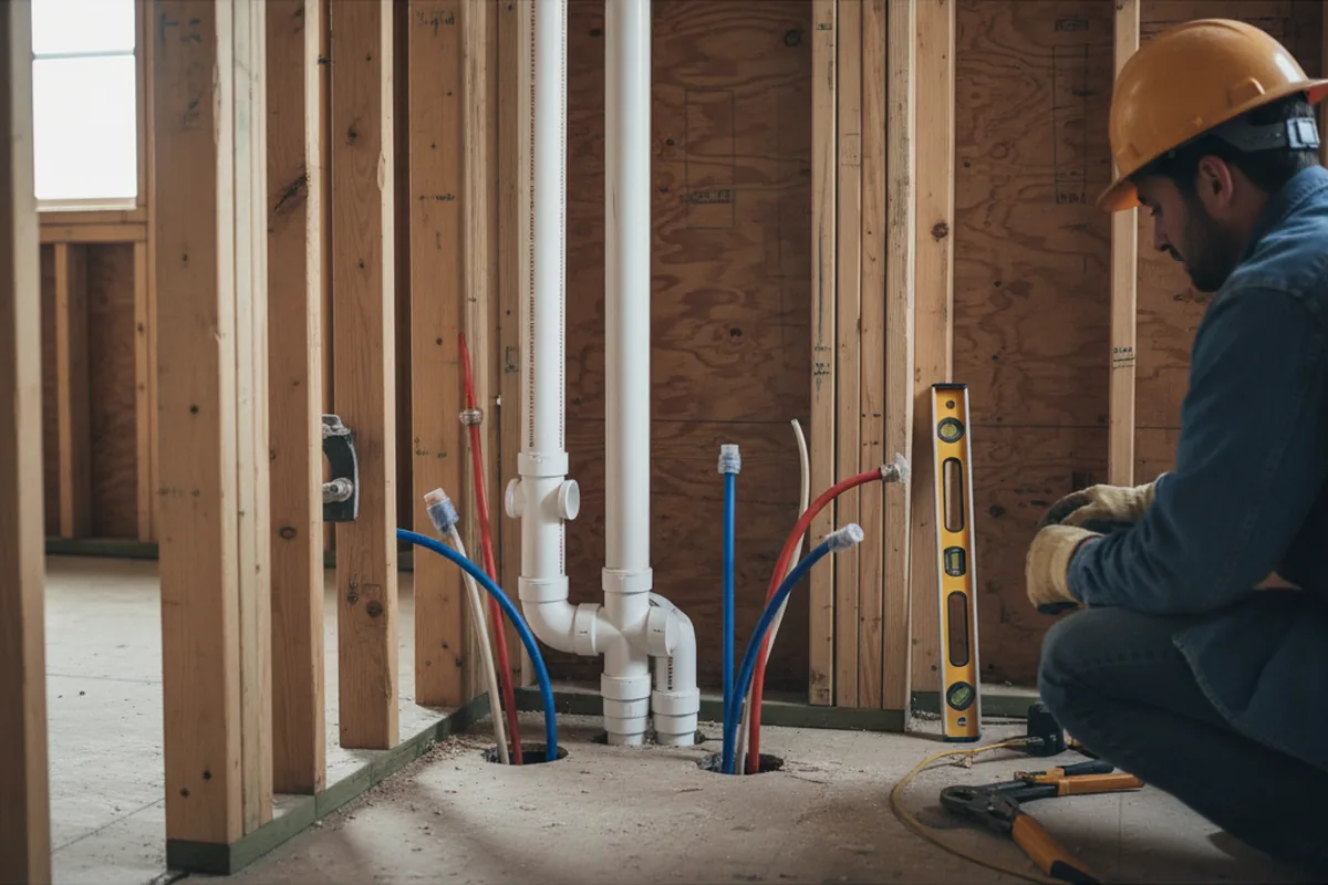 Drain and supply rough-in during Sump Pump Repair in Brielle