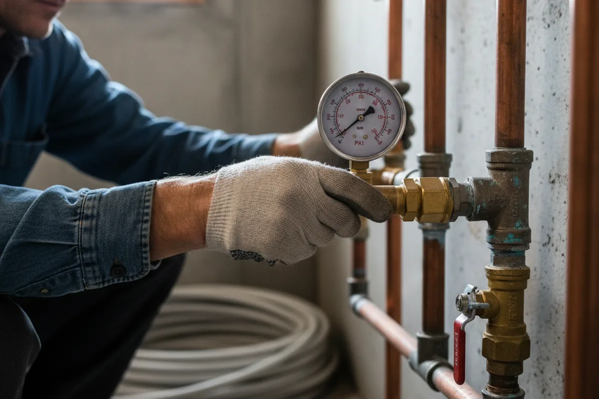 Pressure testing a repaired line during Water Line Repair in Brielle